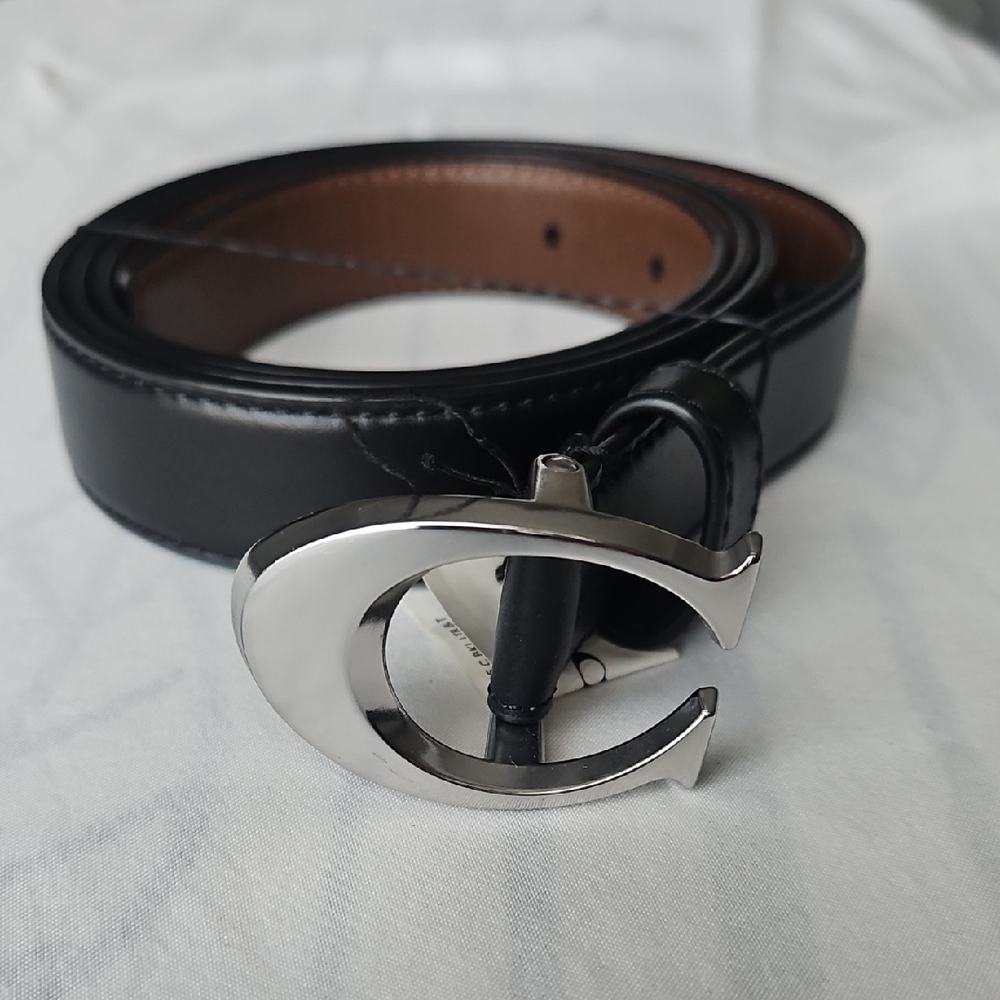 Coach Black Leather Belt with Silver Buckle